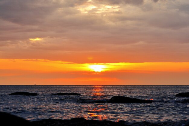 Beautiful sea beach coast in the morning with sunrise