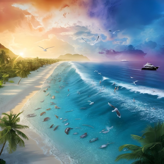 beautiful sea beach landscape 3d render