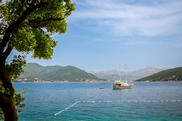 Beautiful sea view with an oldfashioned yacht