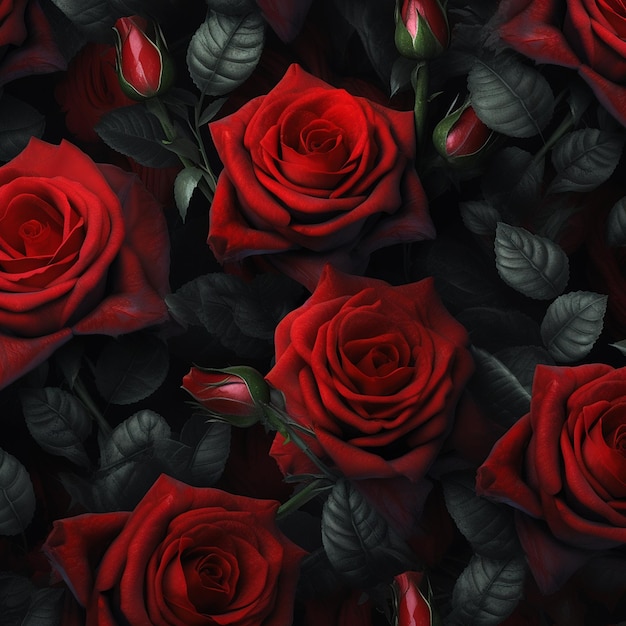 Beautiful seamless black and red roses pattern images Generative AI