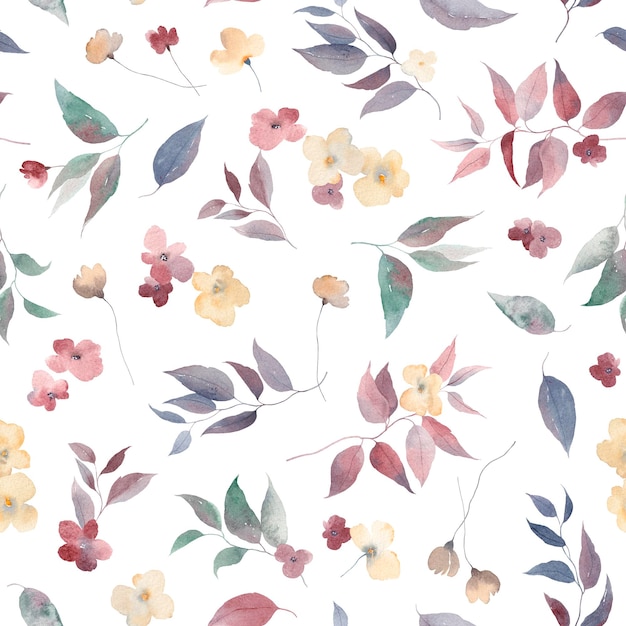 Beautiful seamless floral pattern with abstract flowers and leaves. Watercolor print.