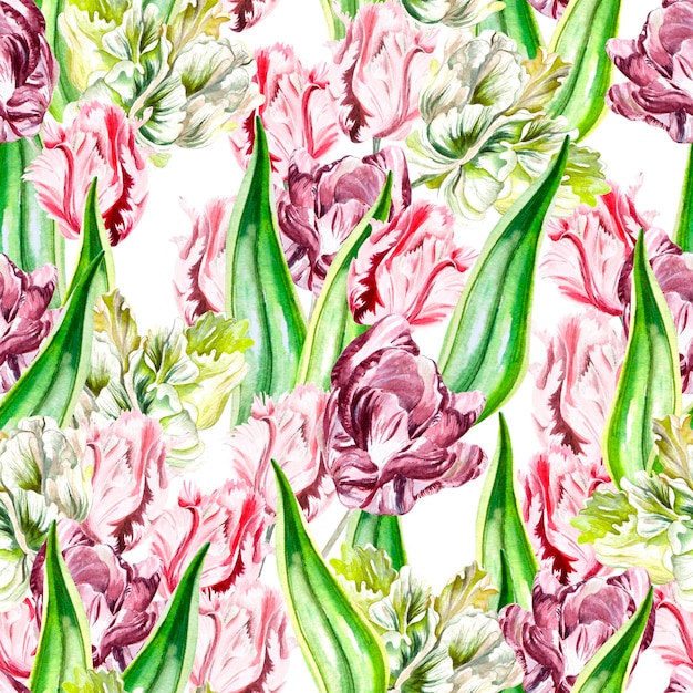 Beautiful seamless pattern of pink and purple tulips illustration