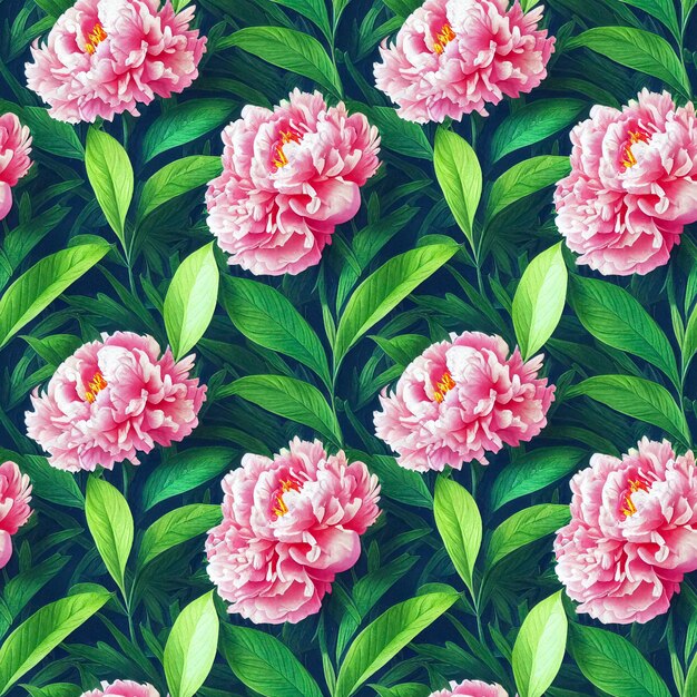 Beautiful seamless peony flowers pattern Decorative luxury floral repeat background Generative AI