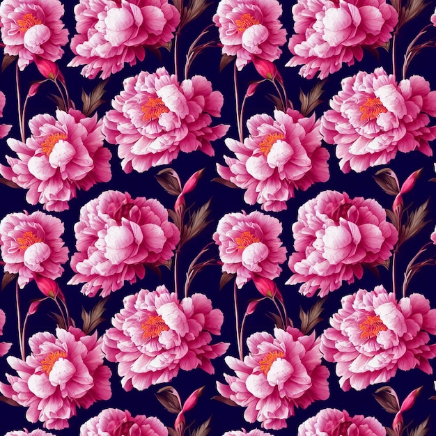 Beautiful seamless peony flowers pattern Decorative luxury floral repeat background Generative AI