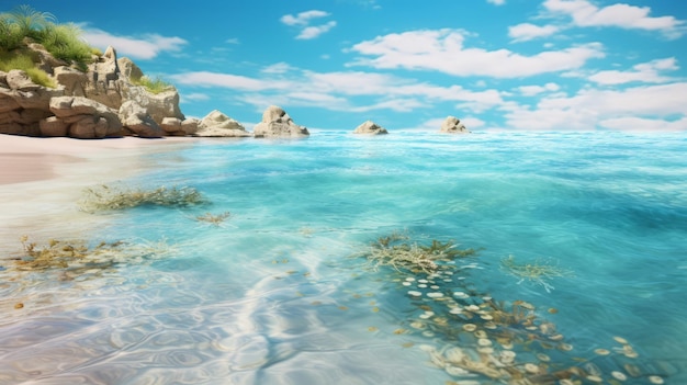 Beautiful seascape 3d render concept of summer vacation