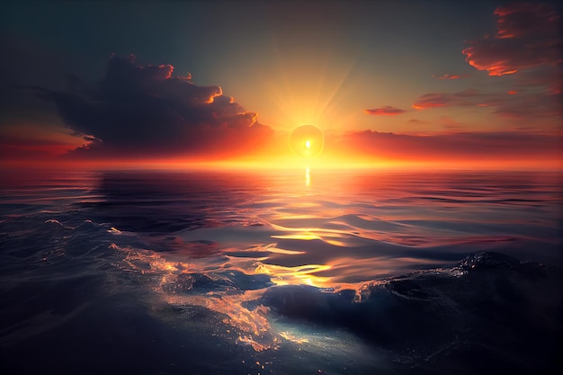 Beautiful seascape Sunset over the sea Collage Generative AI