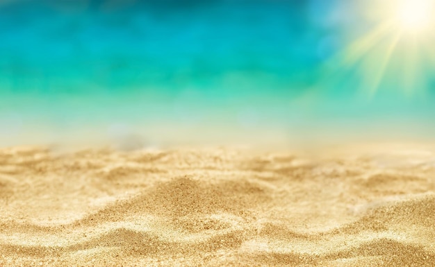 Beautiful Seascape tropical beach background White sand with palm tree and blur bokeh light of calm