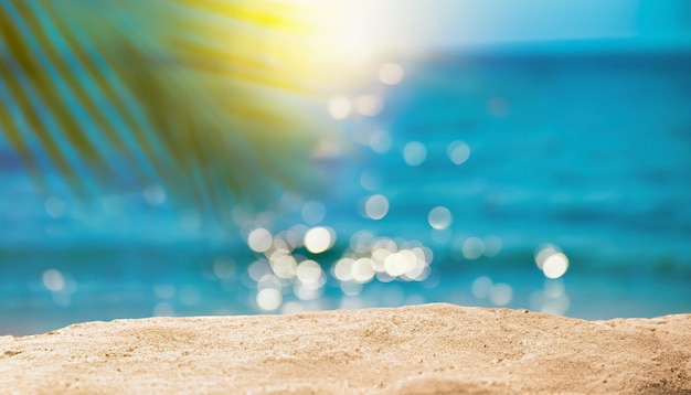 Beautiful Seascape tropical beach background White sand with palm tree and blur bokeh light of calm