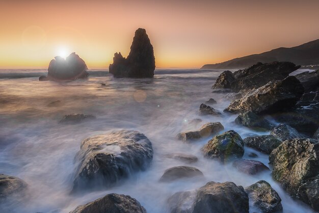 Beautiful  Seascape of west coast on Pacific ocean during sundown