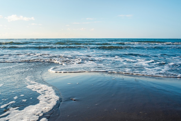 Beautiful seascape. Wild beach of the Sea of Okhotsk