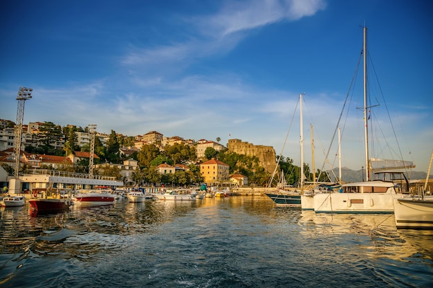 Beautiful seascape with old boats and yachts