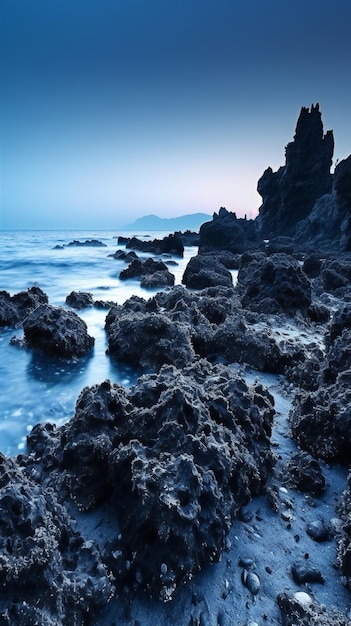 Beautiful seascape with rocks and blue sky Toned