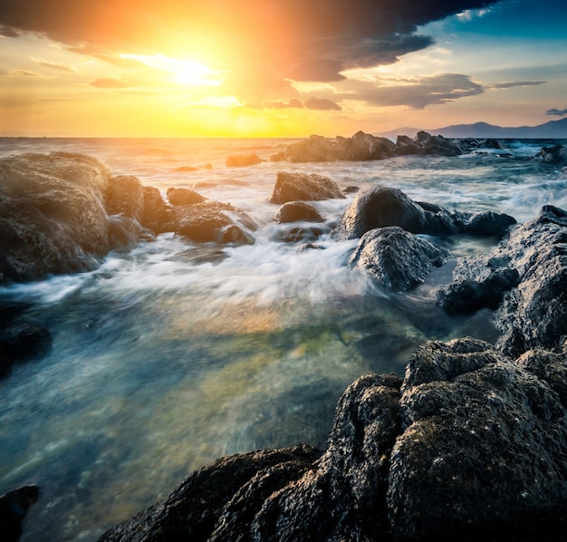 Beautiful seascape with rocks and waves