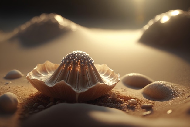 Beautiful Seashell on Sand for Nature Outdoors Beach Ocean