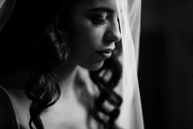 Beautiful sensual bride portrait in bedroom Wedding morning Rusticx9