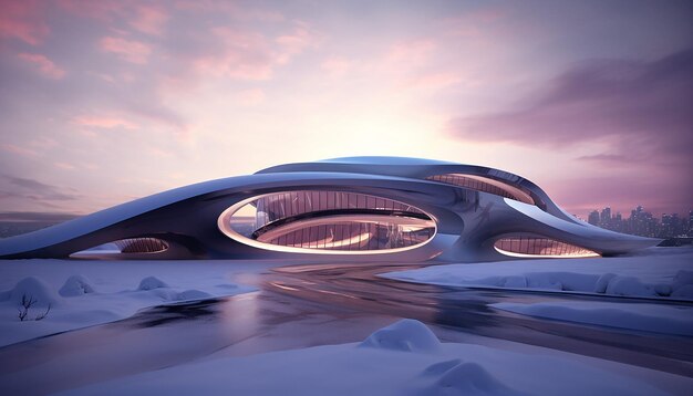 beautiful serene futuristic landscape with futuristic architecture in the style of architectural