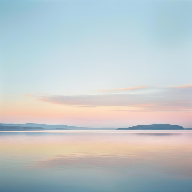 Photo a beautiful serene lake with a pink and orange sky in the background