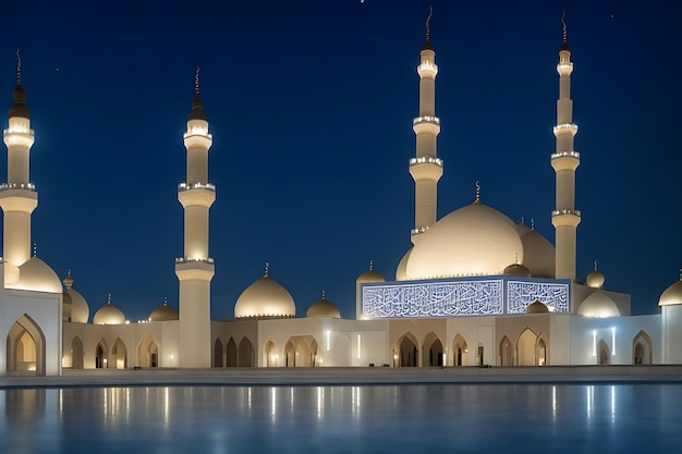 the beautiful serene mosque at night in the blessed ai generated