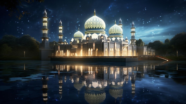 The beautiful serene mosque at night