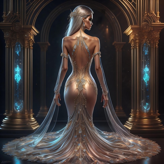 Beautiful sexy fantasy queen in luxurious transparent dress