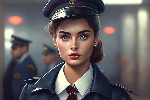 Beautiful sexy girl in police officer costume Cartoon style Generative AI