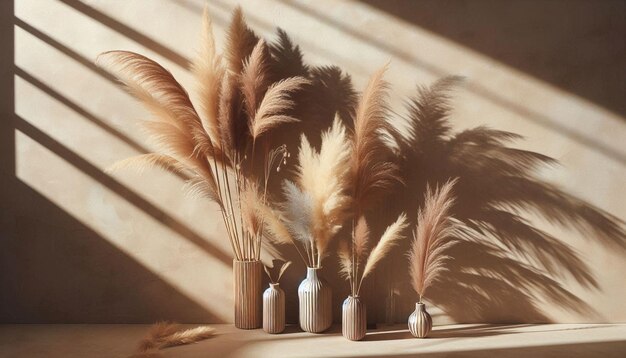 Photo beautiful shades of neutral pampas grass and reeds makes for an aesthetic background with sunlight c