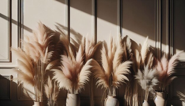 Photo beautiful shades of neutral pampas grass and reeds makes for an aesthetic background with sunlight c