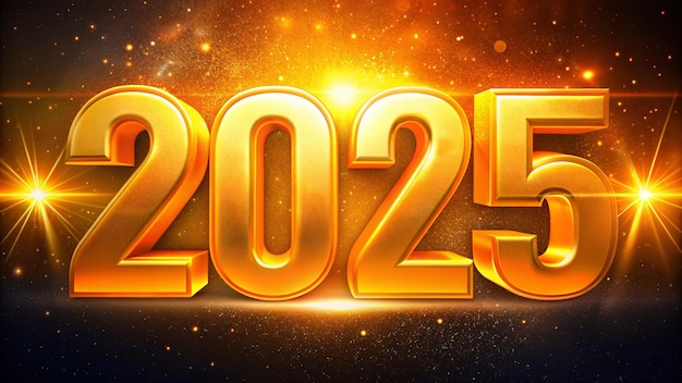 beautiful shiny new year poster with golden number 2025 on black background