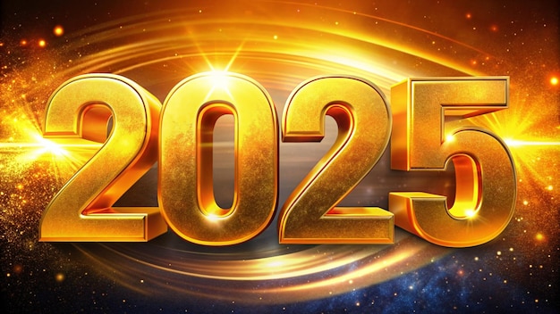 beautiful shiny New Year poster with volumetric golden number 2025 on a cosmic background