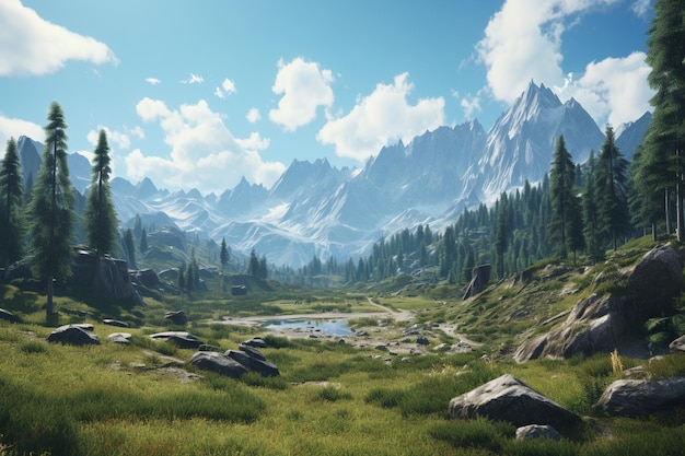 Beautiful shot of grassy hills covered in trees near mountains in dolomites italy