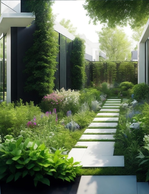 Beautiful shot of a modern house garden zone