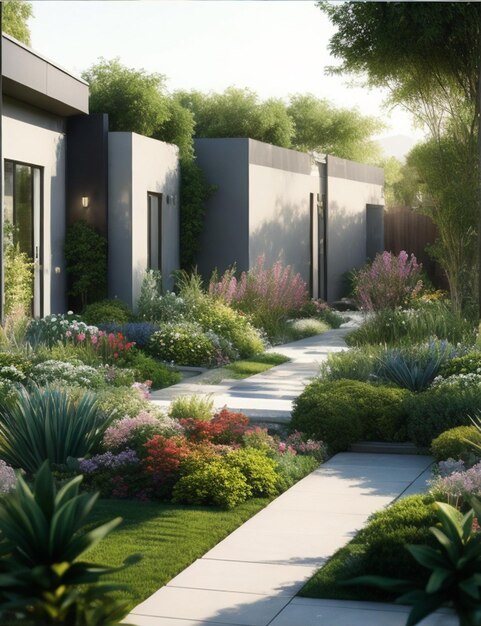 Beautiful shot of a modern house garden zone