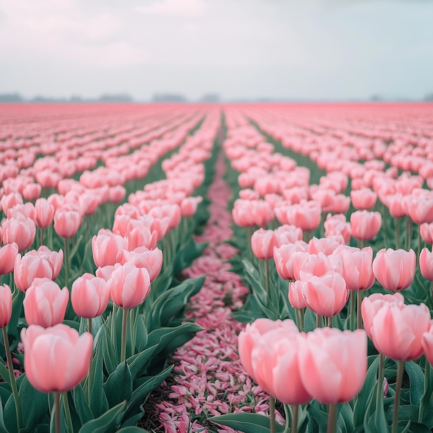 Photo beautiful shot of a pink tulip field