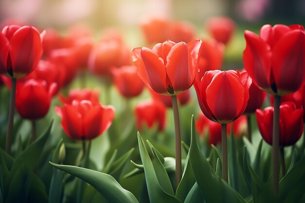 Beautiful shot of the red tulip flowers in the garden