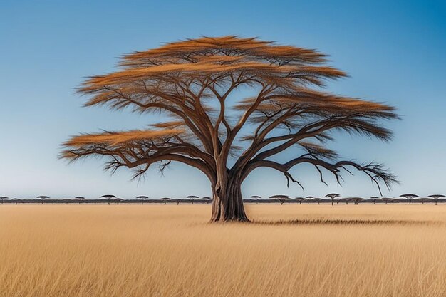 Photo beautiful shot of a tree in the savanna plains with the blue sky