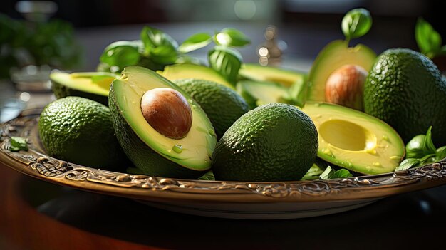 beautiful side view of sweet green avocado slices