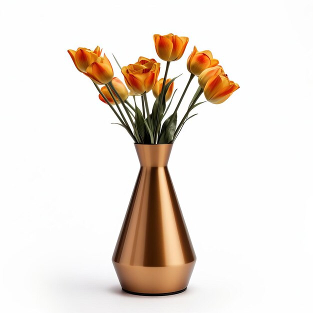 Photo beautiful simple metal vase with fresh flowers isolated