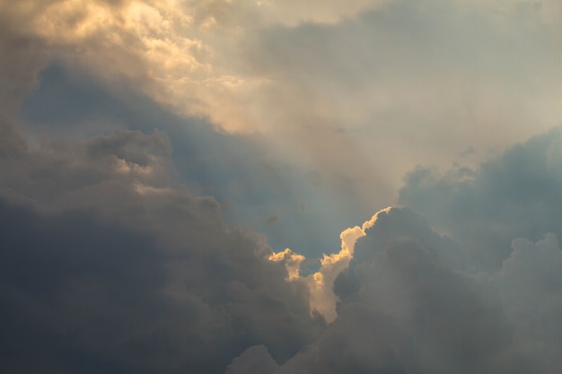 Beautiful sky sun beam line light shining through the clouds, Sunbeam through the clouds