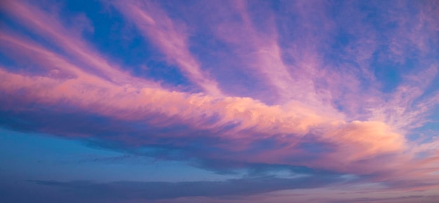 Beautiful sky during sunset Blue sky and pink clouds abstract web banner