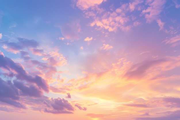 Beautiful sky with sunset and cloud background blue sky with soft pastel colors of orange