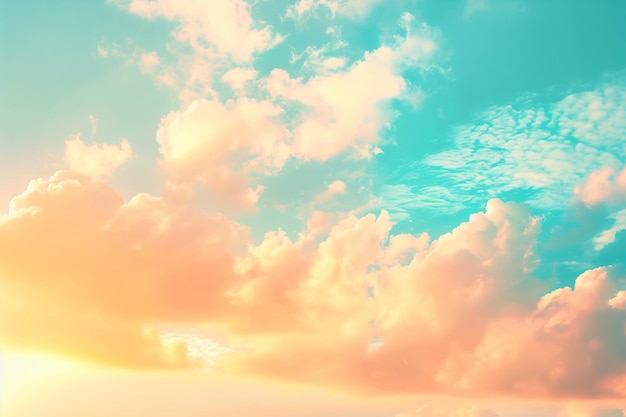 Beautiful sky with sunset and cloud background blue sky with soft pastel colors of orange