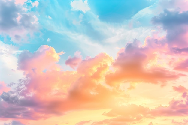 Beautiful sky with sunset and cloud background blue sky with soft pastel colors of orange