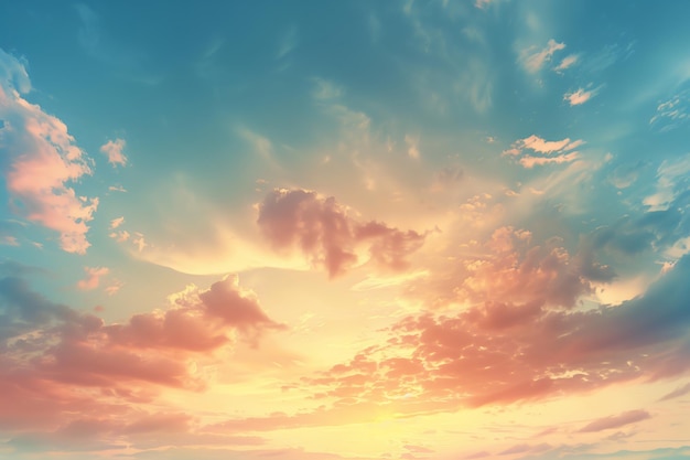 Beautiful sky with sunset and cloud background blue sky with soft pastel colors of orange