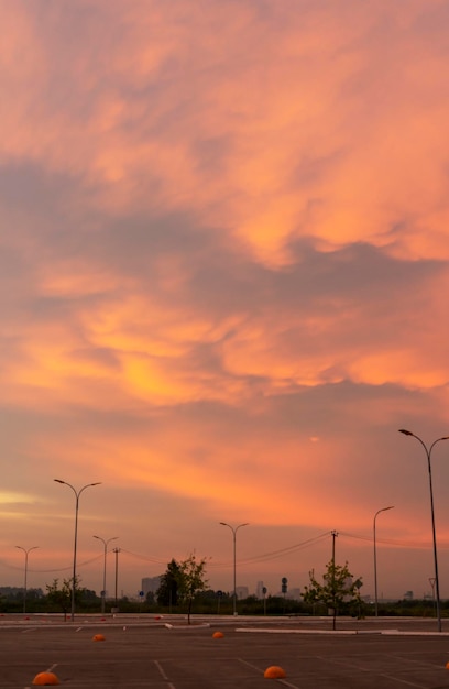 Beautiful sky with yellow orange clouds sunset cloudscape abstract background copy space defocused