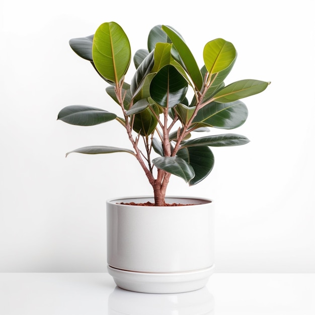 Beautiful small rubber tree in white pot houseplants images AI Generated art