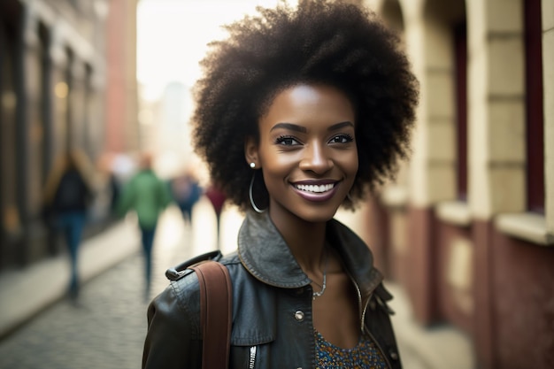 Beautiful and smiling African American woman looking at the camera happy after leaving her job AI generated