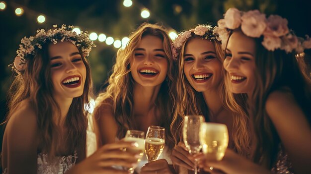 Beautiful smiling girls gathered for a fun bachelorette party