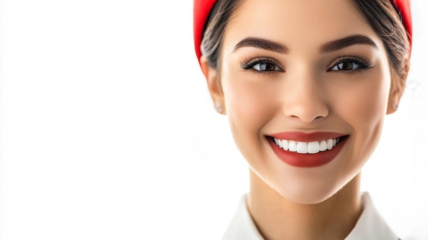 Beautiful Smiling Stewardess Portrait Isolated on White Background