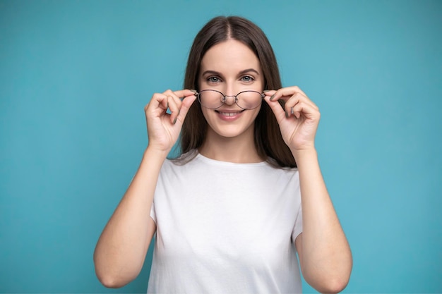 Beautiful smiling woman wearing glasses