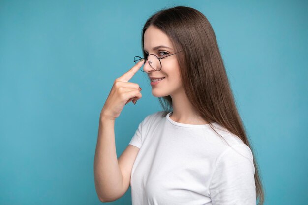 Beautiful smiling woman wearing glasses